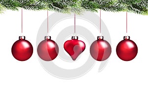 Weihnachtskugeln mit WeihnachtsgrÃÂ¼n isoliert auf weiÃÅ¸em Hintergrund photo